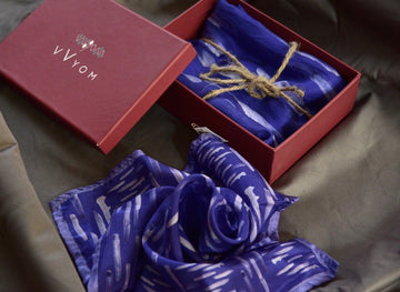Violet Colour Story Stripes Printed Pure Silk Scarf and Pocket Square Gift Set