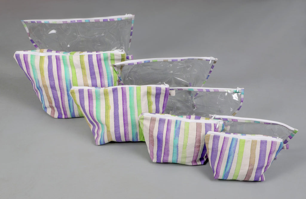 Purple coloured Stripes Printed Multi-utility Pouches | Set of 8