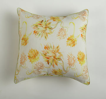 White and Yellow Daheliya Floral Printed Cushion Cover