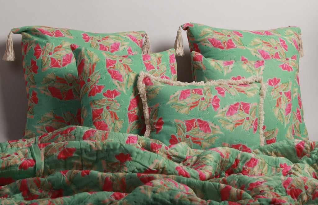Make a Statement Hot Pink floral and geometrical reversible Printed 5 pc curated cushion set