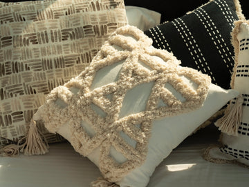 All White And Earthy Fray Cushion Cover Deme x vVyom