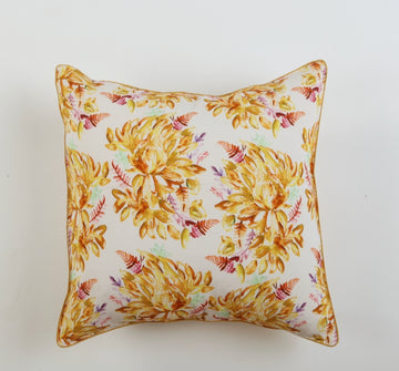 White And Yellow bouquet Printed Cushion Cover