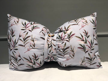 Cloud Grey Leaves Printed Bow Shaped Filled Accent Cushion