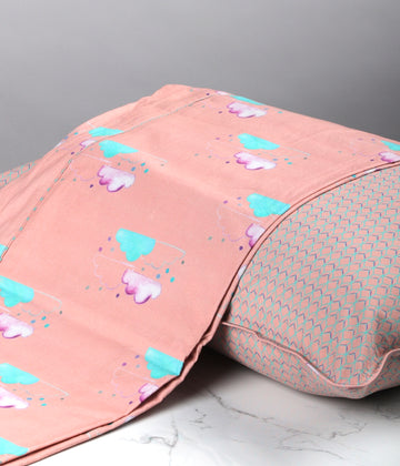 Peach Cloud Baby Elephant Printed Bed sheet with 2 pillow covers
