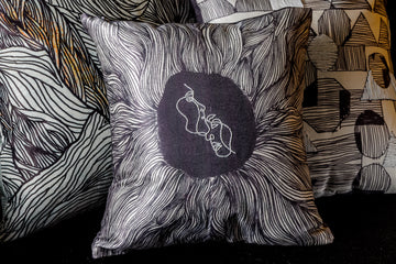 Mesmerise monochrome Black and White Embellished Line Drawing Cushion Cover