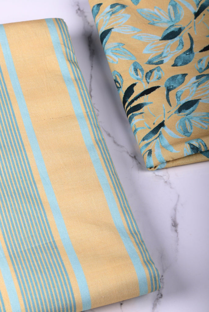 Bright Yellow and Turquoise Floral Printed Bed sheet with 2 pillow covers