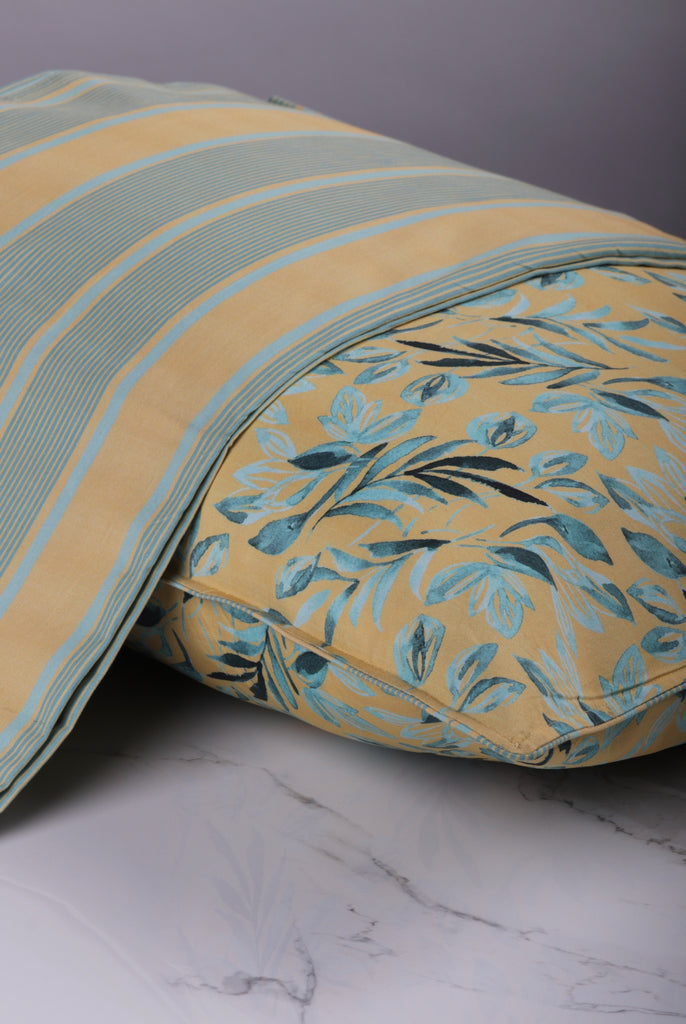 Bright Yellow and Turquoise Floral Printed Bed sheet with 2 pillow covers