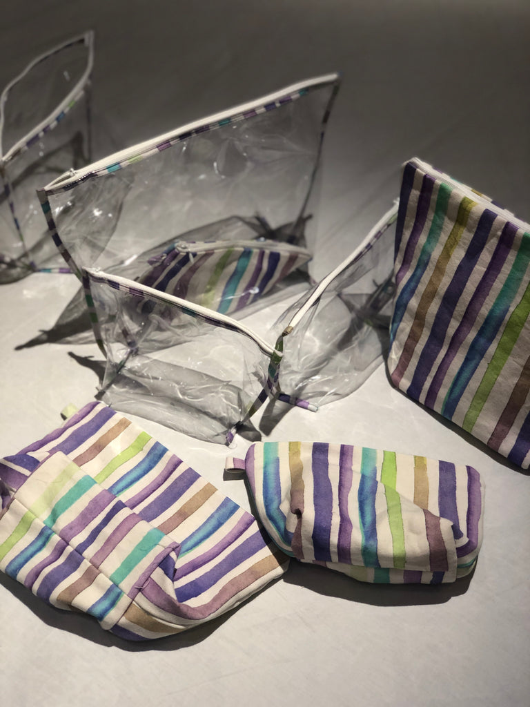 Purple coloured Stripes Printed Multi-utility Pouches | Set of 8