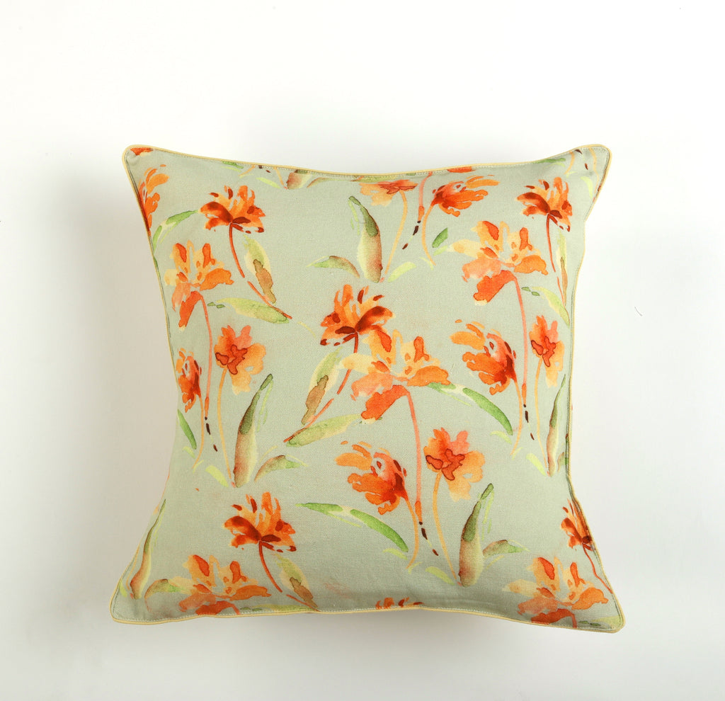 Ochre and Orange Daffodil garden Printed Cushion Cover