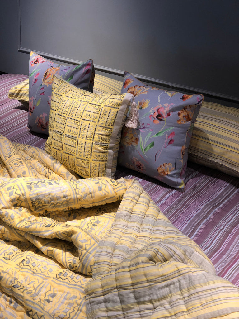Colour Story Yellow Grey Printed 7 PC Set