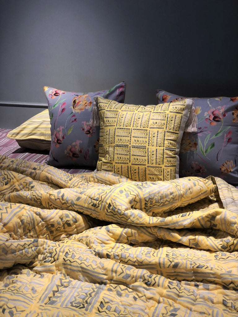 Colour Story Yellow Grey Printed 7 PC Set
