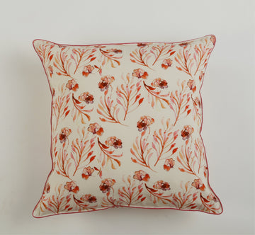 White and Red Floral Web printed Cushion Cover