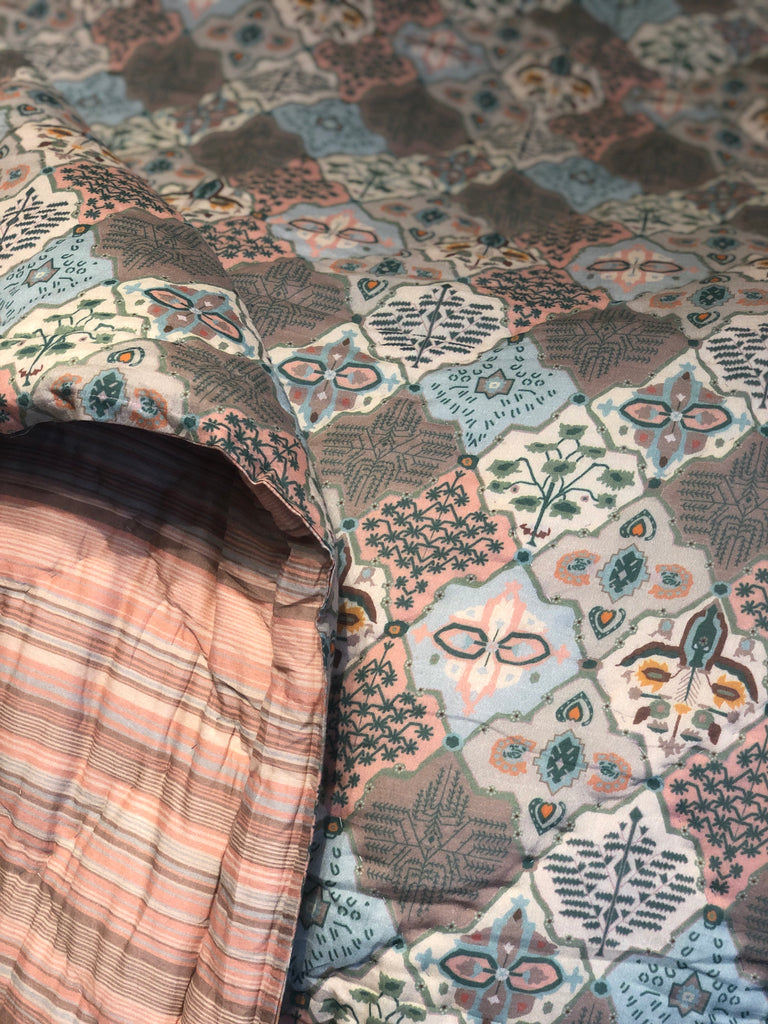 Muted Pastel Moroccan Printed Cotton Quilt