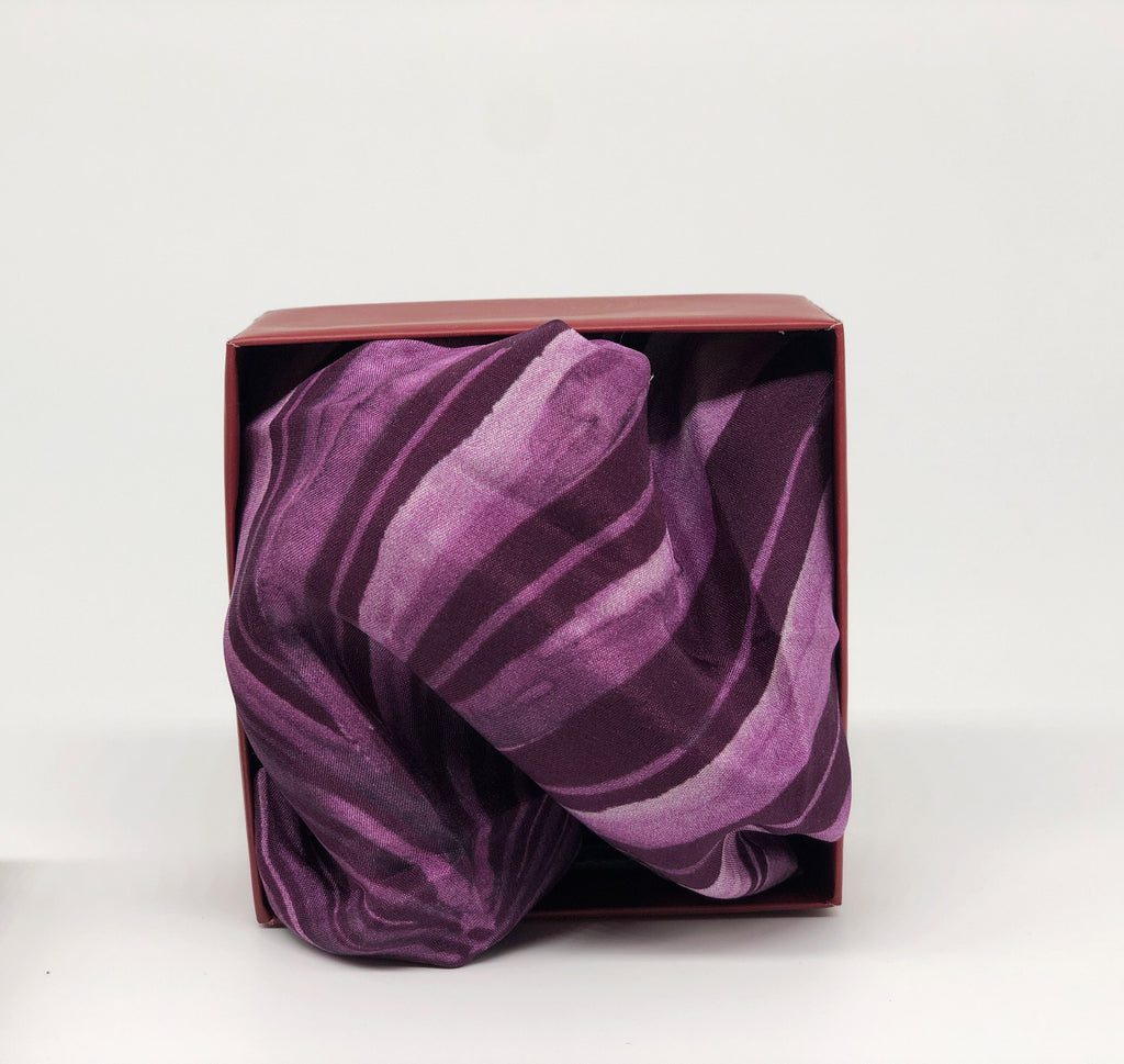 Imperial Purple Cour Story Printed Pure Silk Pocket Square.