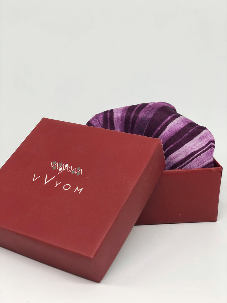 Imperial Purple Cour Story Printed Pure Silk Pocket Square.