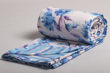 LAST ONE White And Blue Lotus Floral Printed Duvet / Dohar 125B