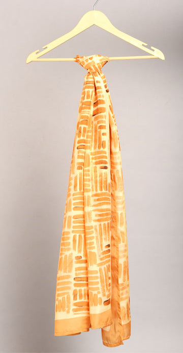 Cadmium Orange Colour Story Abstract Printed Pure Silk Scarf