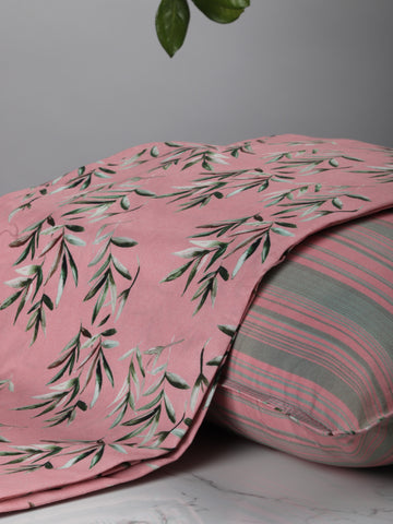 Peach Coral Leaves Printed Bed sheet with 2 pillow covers