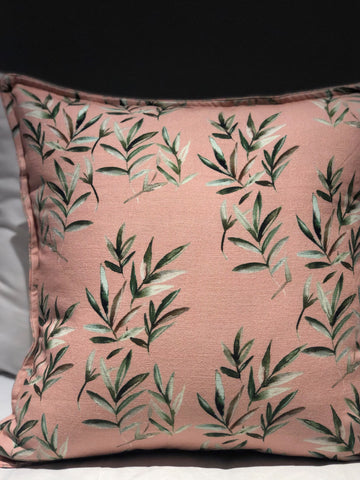 Peach Coral Leaves Printed Cushion Cover