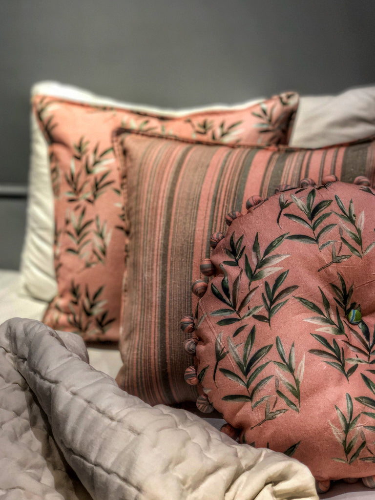 Peach Coral Leaves Printed Cushion Cover Set of 5 Cushions