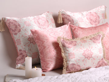 Luxury Satin Marble Rose and White Curated Set of 5 Reversible Cushions