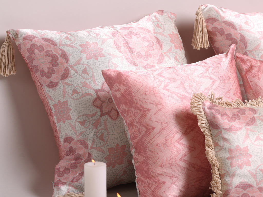 Luxury Satin Marble Rose and White Curated Set of 5 Reversible Cushions