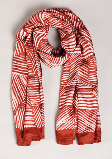 Scarlet Red Colour Story Abstract Printed Pure Silk Scarf