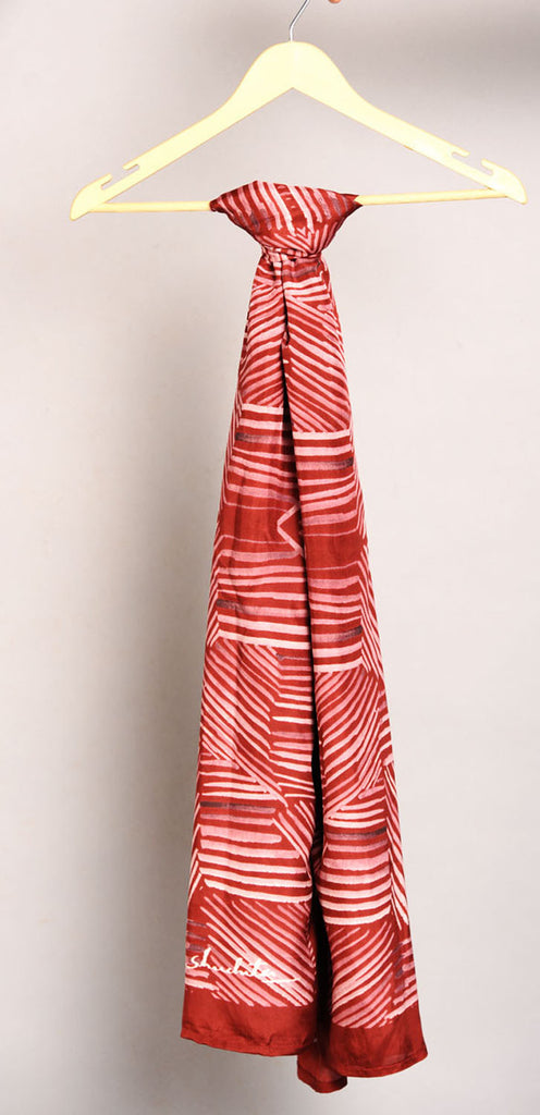 Scarlet Red Colour Story Abstract Printed Pure Silk Scarf
