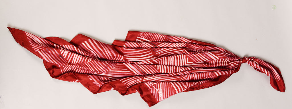 Scarlet Red Colour Story Abstract Printed Pure Silk Scarf