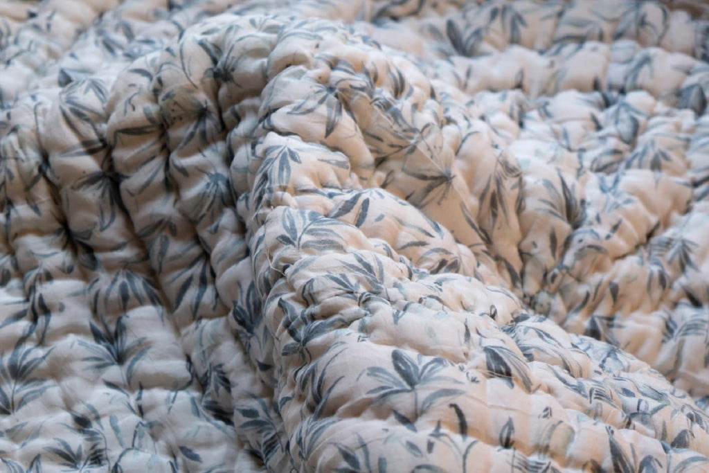 Serene White Floral and geometrical printed reversible Cotton Silk Quilt | Jaipuri Razai