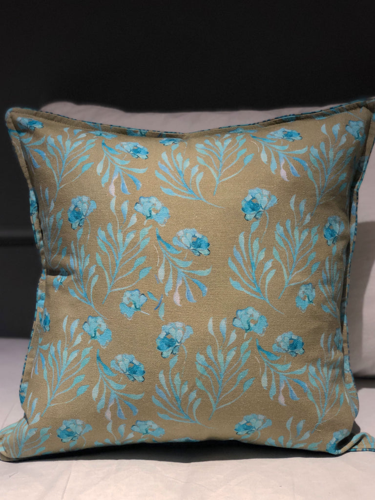 Turquoise and Brown floral web Printed Cushion cover