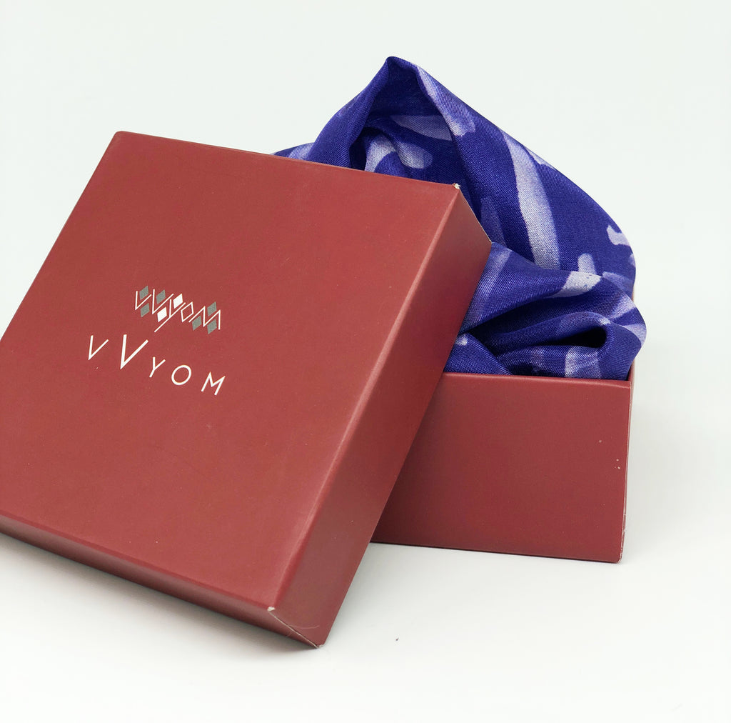 Violet Colour Story Stripes Printed Pure Silk Pocket Square.