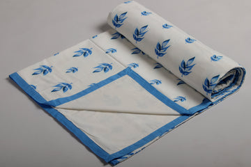White And Blue Delicate Motif Printed Duvet/ Dohar