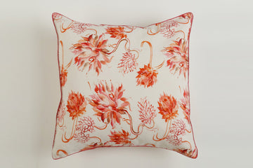 White and Red Daheliya Floral Printed Cushion Cover