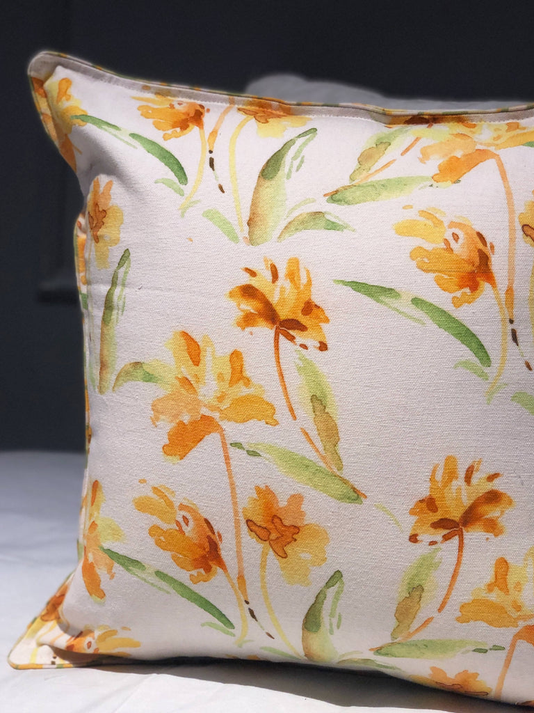 White and Yellow Daffodil garden Printed Cushion Cover
